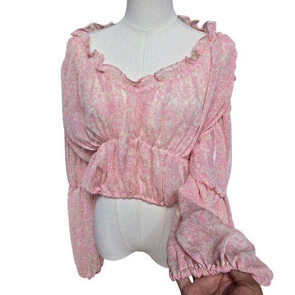 Blu Pepper Women's Peasant Blouse Medium Boho Semi-sheer Ruffle Floral Regency - Picture 2 of 10